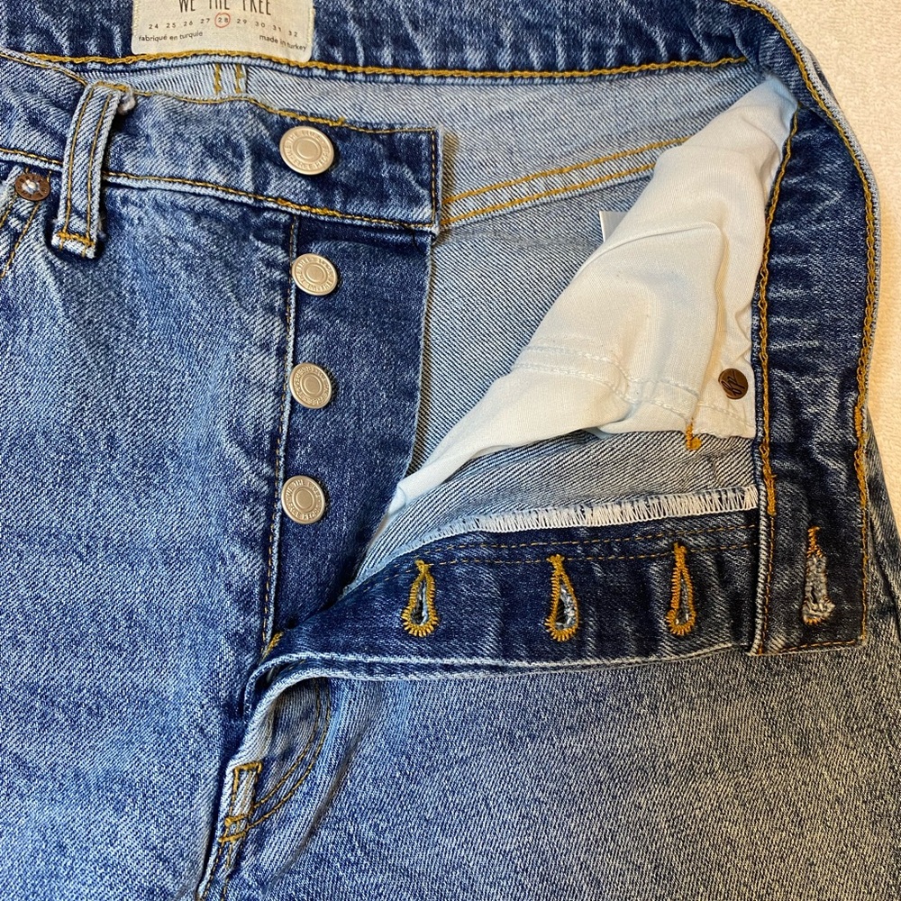 Free People Jeans Women's Size 28 Blue Denim Medium Wash Button Fly Distressed - Picture 3 of 10
